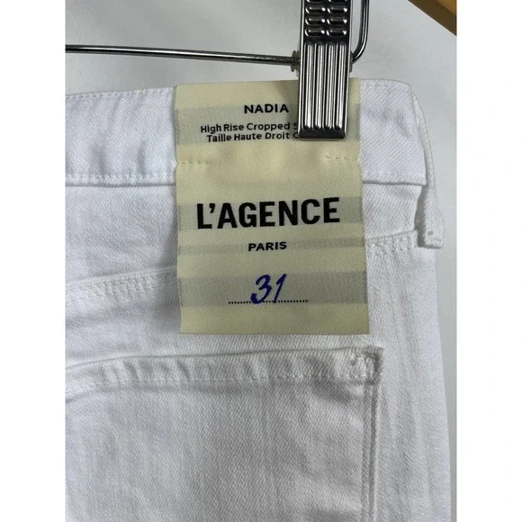 L'AGENCE Nadia High Rise Crop Straight Jean in Blanc Size 31